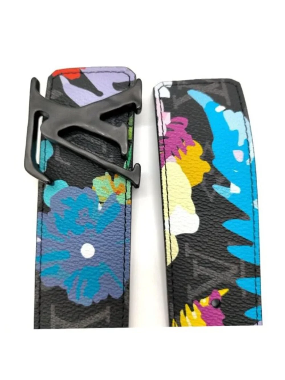 Authentic Louis Vuitton LV Belt Monogram Floral Black